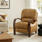 Poltrona reclinabile manuale Alex Mid-century Modern Cigar in vera pelle con braccioli ricurvi in legno