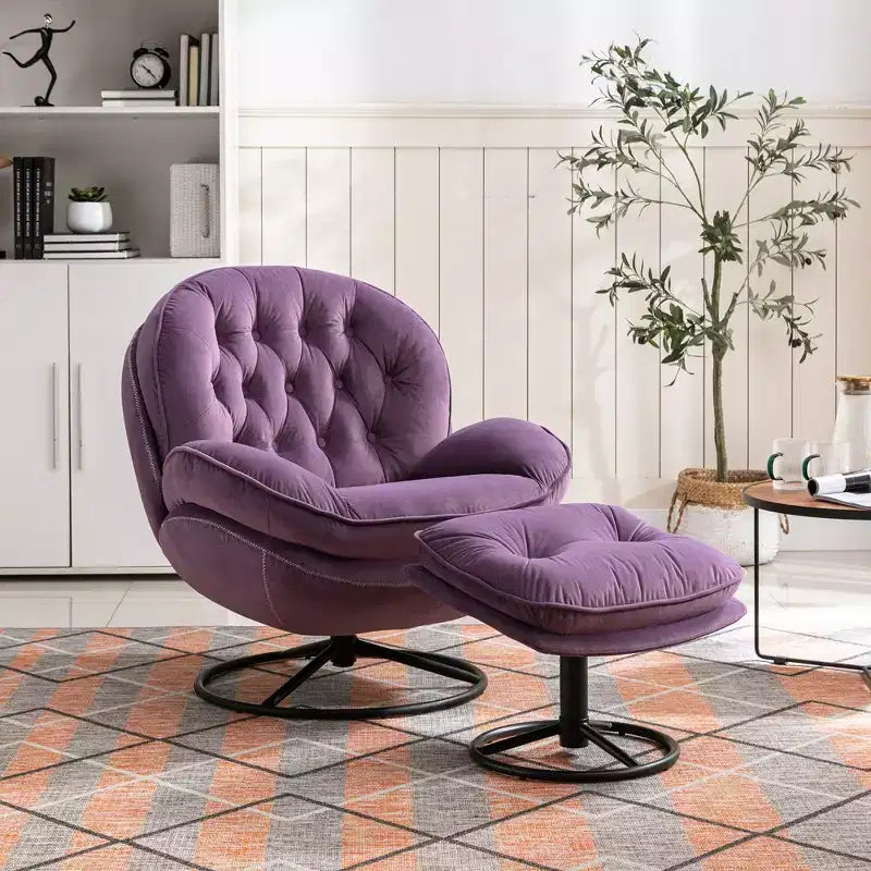 Poltrona Svedese Okak con Pouf, Poltrona Moderna Senza Braccioli Stile Mid-Century per Soggiorno, Morbida e Confortevole per Guardare la TV, Giocare