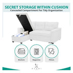 Divano sezionale reversibile con letto estraibile, chaise longue con contenitore nascosto, gambe durevoli,