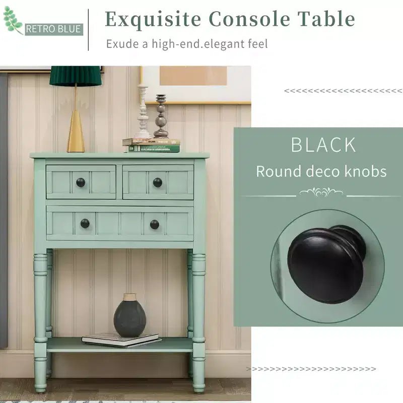 Console étroite de 60 cm avec 3 tiroirs et étagère, table d'appoint pour petite entrée ou salon