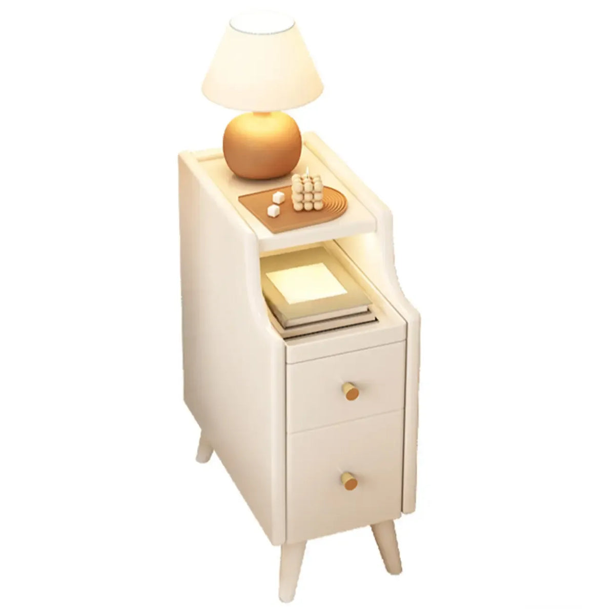 Tables de chevet étroites en bois blanc avec tiroirs