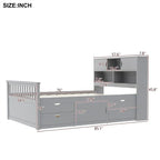 Letto a piattaforma Twin/Full Size Captain con 4 cassetti e mensole portaoggetti, struttura letto in legno massello con testiera libreria contenitore