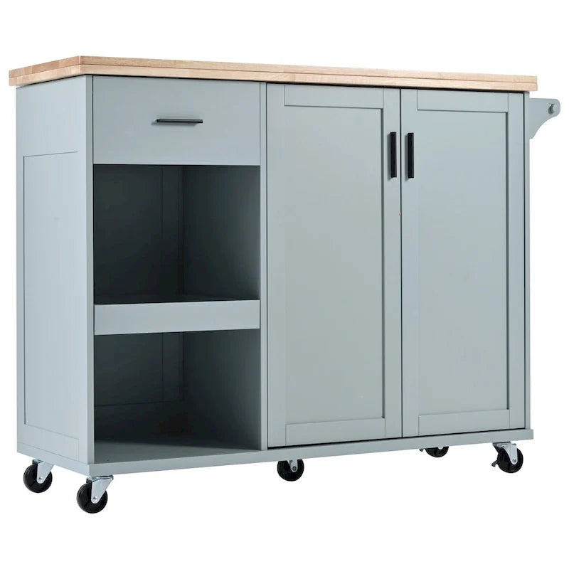 Isola da cucina con piano pieghevole, carrello da cucina con ripiano estraibile, portasciugamani e cassetto, ruote girevoli