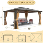 EROMMY Gazebo a tetto rigido, Pergola da esterno con doppio tetto, zanzariere e tende, Tenda da sole resistente per patio, cortile, feste in piscina