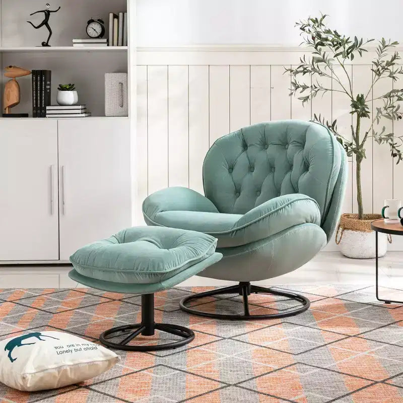 Poltrona Svedese Okak con Pouf, Poltrona Moderna Senza Braccioli Stile Mid-Century per Soggiorno, Morbida e Confortevole per Guardare la TV, Giocare