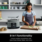Ciotola multifunzione da 8,5 litri, con 8 funzioni in 1: Slow Cooker, Forno Olandese, Vaporiera, Coperchio in Vetro, Cucchiaio Integrato, Pentola Adatta al Forno fino a 260°C