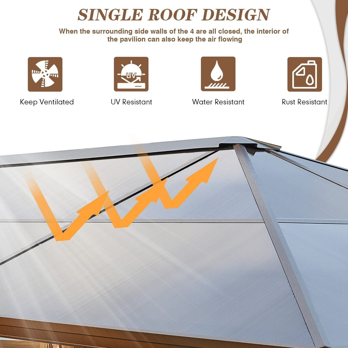 EROMMY Gazebo a tetto rigido, Pergola da esterno con doppio tetto, zanzariere e tende, Tenda da sole resistente per patio, cortile, feste in piscina