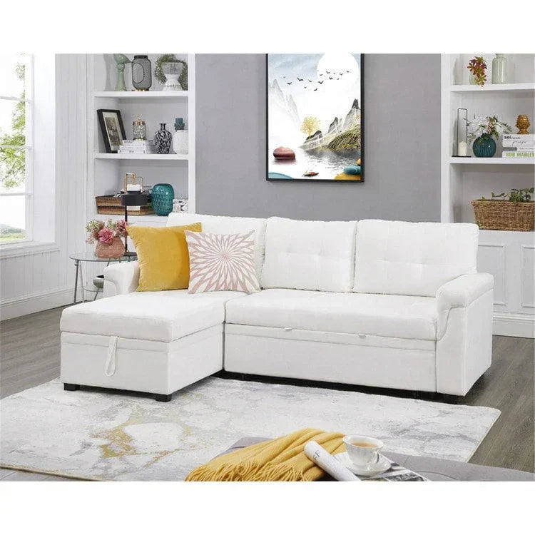 Divano componibile convertibile reversibile con letto estraibile, chaise longue con contenitore nascosto e gambe durevoli