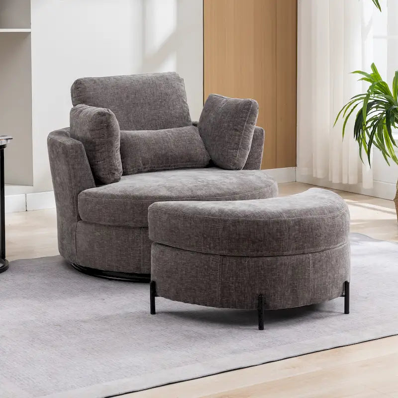 Poltrona girevole imbottita 42.3W con 4 cuscini e pouf contenitore a mezzaluna