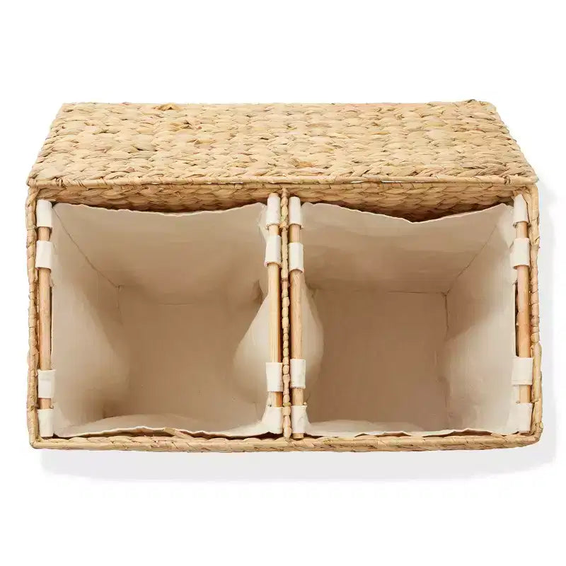 Casafield Cesto Portabiancheria a 2 Scomparti con Coperchio e Sacchi Rimovibili, Ordina Biancheria in Giunchino Intrecciato per Vestiti