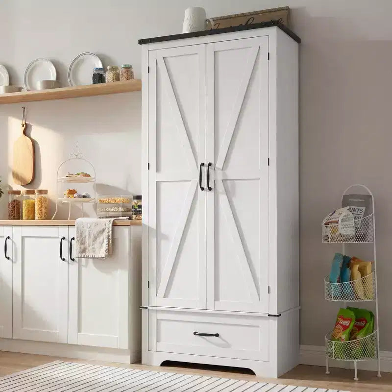 HOMCOM Credenza a 2 Ante da Cucina, Mobile Dispensa Alto con 2 Ante Scorrevole, Ripiani Regolabili e Cassetto
