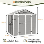 Casetta da giardino in resina per esterni, in plastica, per tutte le stagioni, con pavimento, 6 x 4 piedi/6 x 8 piedi/8 x 6 piedi/8 x 10 piedi, Spire Tool Shed
