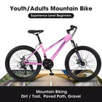 Okak Bici da montagna 24/26 pollici con 21 velocità e freni a doppio disco, bicicletta per bambini con sospensione anteriore da 100 mm, Dirt Bike per adolescenti e donne