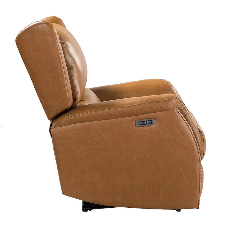 Poltrona reclinabile elettrica in vera pelle con porta USB – Set da 2, schienale alto con borchie