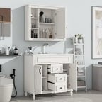 Mobile Bagno Moderno da 90cm con Lavabo Integrato e Specchiera, 2 Ante e 2 Cassetti