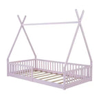 Letto a pavimento per bambini, letti a tenda a una piazza, letto a pavimento Montessori con doghe e sponde di protezione, struttura letto a casetta in legno per ragazzi e ragazze