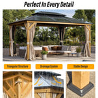 EROMMY Gazebo a tetto rigido, Pergola da esterno con doppio tetto, zanzariere e tende, Tenda da sole resistente per patio, cortile, feste in piscina