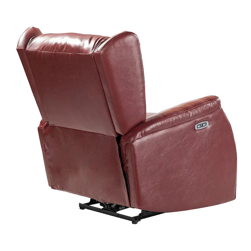 Poltrona reclinabile elettrica in vera pelle con porta USB – Set da 2, schienale alto con borchie