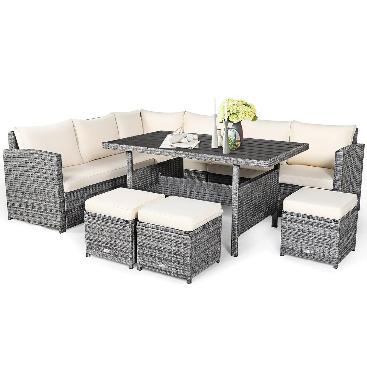 Costway Set da pranzo da 7 pezzi in rattan per esterni Divano componibile ottomano - Vedi dettagli