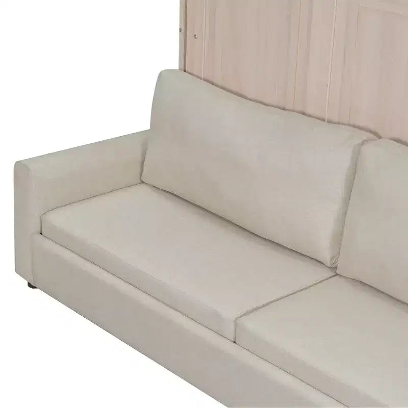 Letto a scomparsa Queen Size con divano, letto a scomparsa in legno Queen con luce LED, letto a cassapanca pieghevole con per camera degli ospiti, Beige