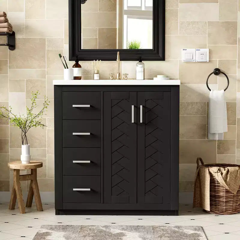 Mobile bagno singolo da 76 cm con lavabo, armadietto e 3 cassetti – Nero / Blu / Verde / Indaco / Bianco