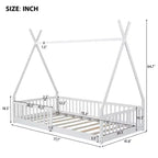 Letto a pavimento per bambini, letti a tenda a una piazza, letto a pavimento Montessori con doghe e sponde di protezione, struttura letto a casetta in legno per ragazzi e ragazze