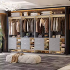 Besiost Set di 4 organizer per armadio con cassetti in legno e aste appendiabiti