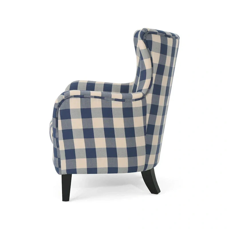 Poltrona imbottita schienale alto Modern Retro 30,25" con gambe in legno per soggiorno