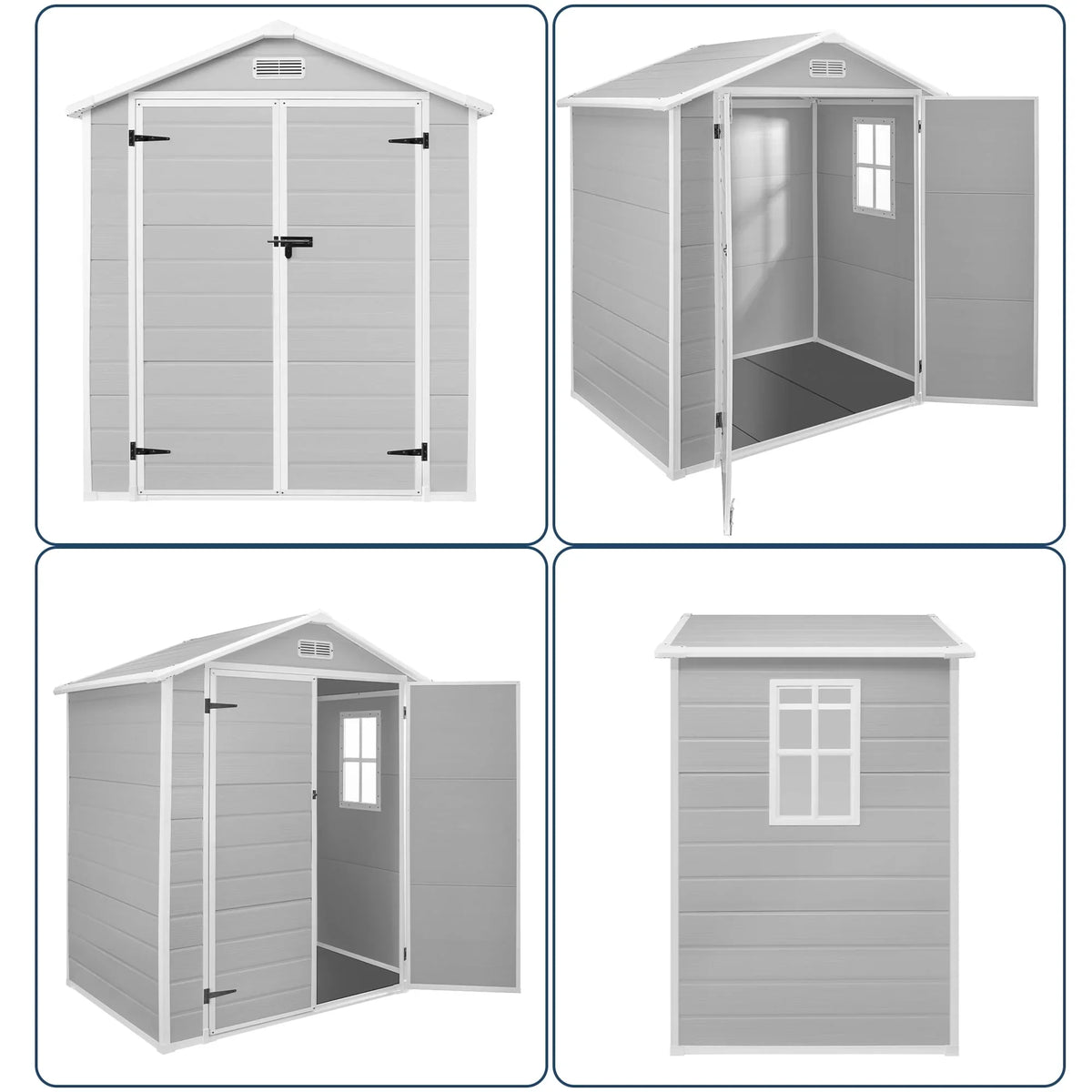 Casetta da giardino in resina per esterni, in plastica, per tutte le stagioni, con pavimento, 6 x 4 piedi/6 x 8 piedi/8 x 6 piedi/8 x 10 piedi, Spire Tool Shed