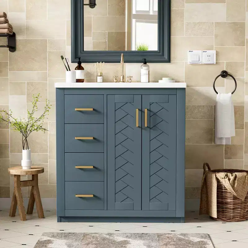 Mobile bagno singolo da 76 cm con lavabo, armadietto e 3 cassetti – Nero / Blu / Verde / Indaco / Bianco