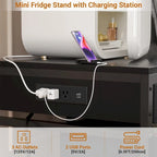 Mini Frigo con Stazione di Ricarica, Tavolino Laterale con Cassetti e Mobiletto su Ruote