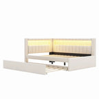 Letto imbottito a piattaforma con porte USB e illuminazione a LED - Struttura letto matrimoniale/singola con 2 cassetti portaoggetti - Camera da letto moderna