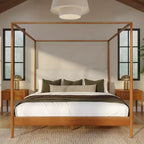 Letto a baldacchino Harbor King con testiera imbottita, biondo/Swiss Coffee (MD2411-01)