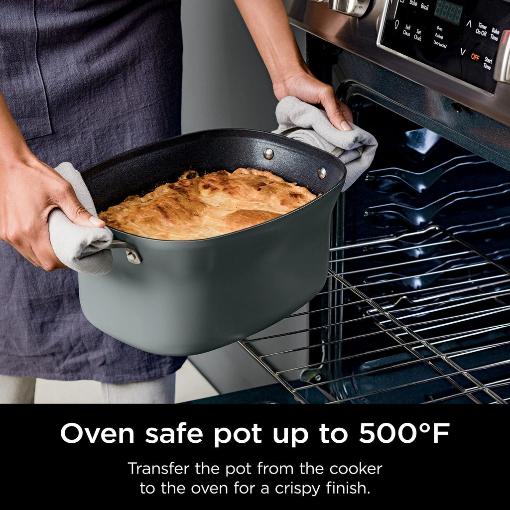 Ciotola multifunzione da 8,5 litri, con 8 funzioni in 1: Slow Cooker, Forno Olandese, Vaporiera, Coperchio in Vetro, Cucchiaio Integrato, Pentola Adatta al Forno fino a 260°C