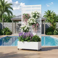 Fioriera rettangolare in ferro battuto bianco MAYEERTY con traliccio (Harold Wide-Narrow B Louvered), 72x35x16, 5 pezzi, decorazione per giardino interno ed esterno