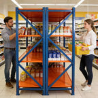 Scaffali per garage VIYET per impieghi gravosi, scaffalature in metallo regolabili a 4 ripiani con capacità di 2000 kg, stoccaggio industriale blu e arancione per negozio commerciale/attrezzi/palestra