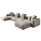 Divano componibile modulare grande, rivestimento in velluto a coste, a U, a 4 posti, con 2 pouf e 5 cuscini
