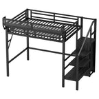 Okak 94IN Letto a soppalco singolo con armadio, letto singolo con ripiani portaoggetti e cestino, telaio letto per camera da letto, dormitorio