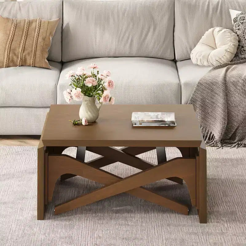 Tavolino da Caffè 2 in 1, Tavolo da Pranzo Estensibile, Tavolo Regolabile in Altezza per Casa e Ufficio, Salvaspazio - ModernLuxe