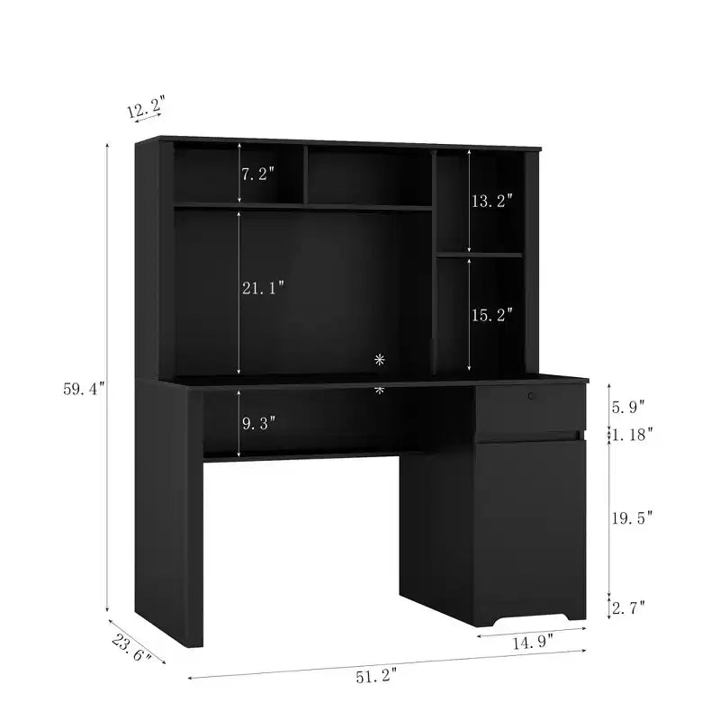 Scrivania moderna da 130 cm con libreria e scaffali, scrivania da ufficio con ampio spazio di archiviazione, scrivania per studio, sala lettura