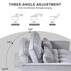 Divanetto futon moderno in velluto con schienale reclinabile e tasche, 2 posti – Grigio scuro / Grigio chiaro / Blu / Nero
