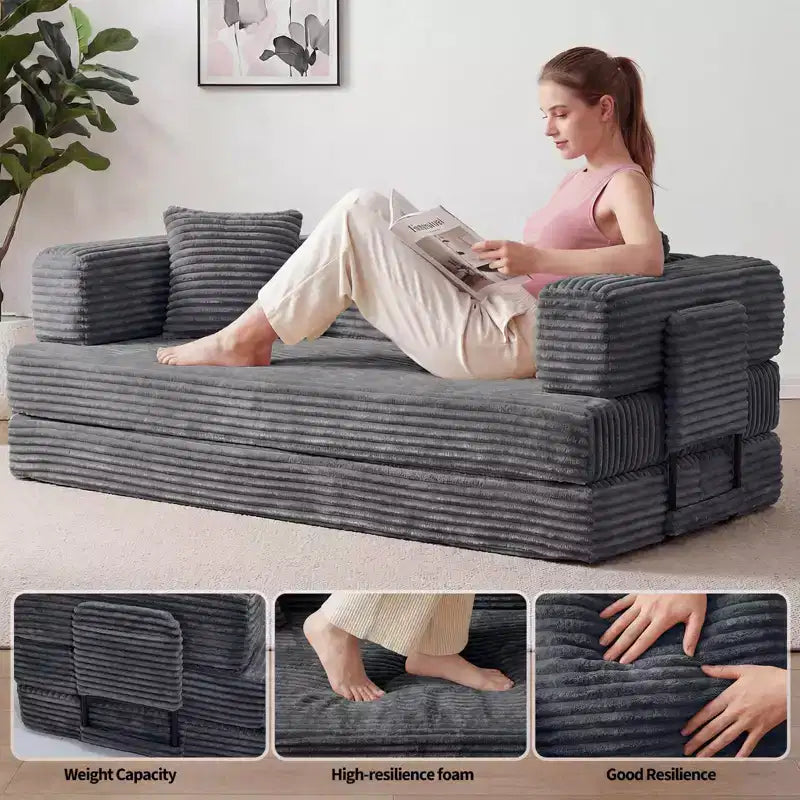 Canapé-lit convertible 5-en-1 80.7 – Côtelé, 1200 lbs, Aucun assemblage requis