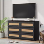 Cassettiera in Rattan per Camera da Letto con 6 Cassetti, Comò Largo Moderno in Stile Fattoria da 120 cm, Mobile Contenitore in Legno per Armadio, Soggiorno, Corridoio
