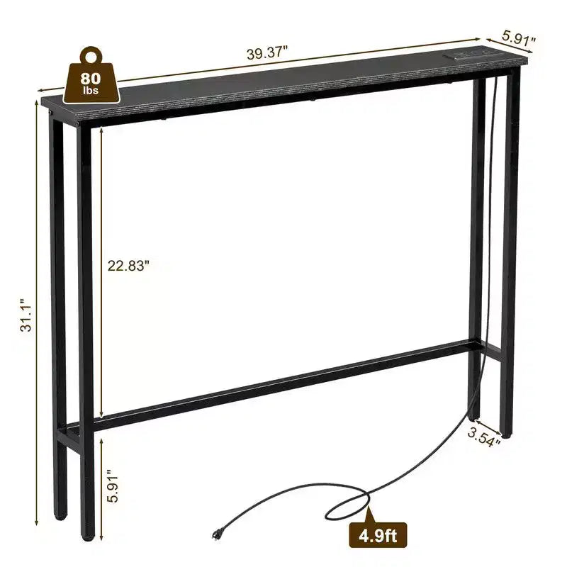 Table d'entrée marron rouille 1 pièce en fer Triamine 100*15*79cm avec prises