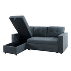 Divano componibile convertibile reversibile con letto estraibile, chaise longue con contenitore nascosto e gambe durevoli