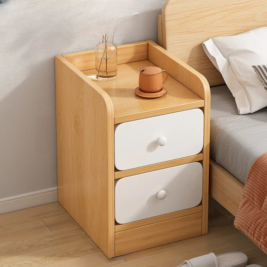 Comodino Semplice Bianco in Legno Naturale a 2 Cassetti