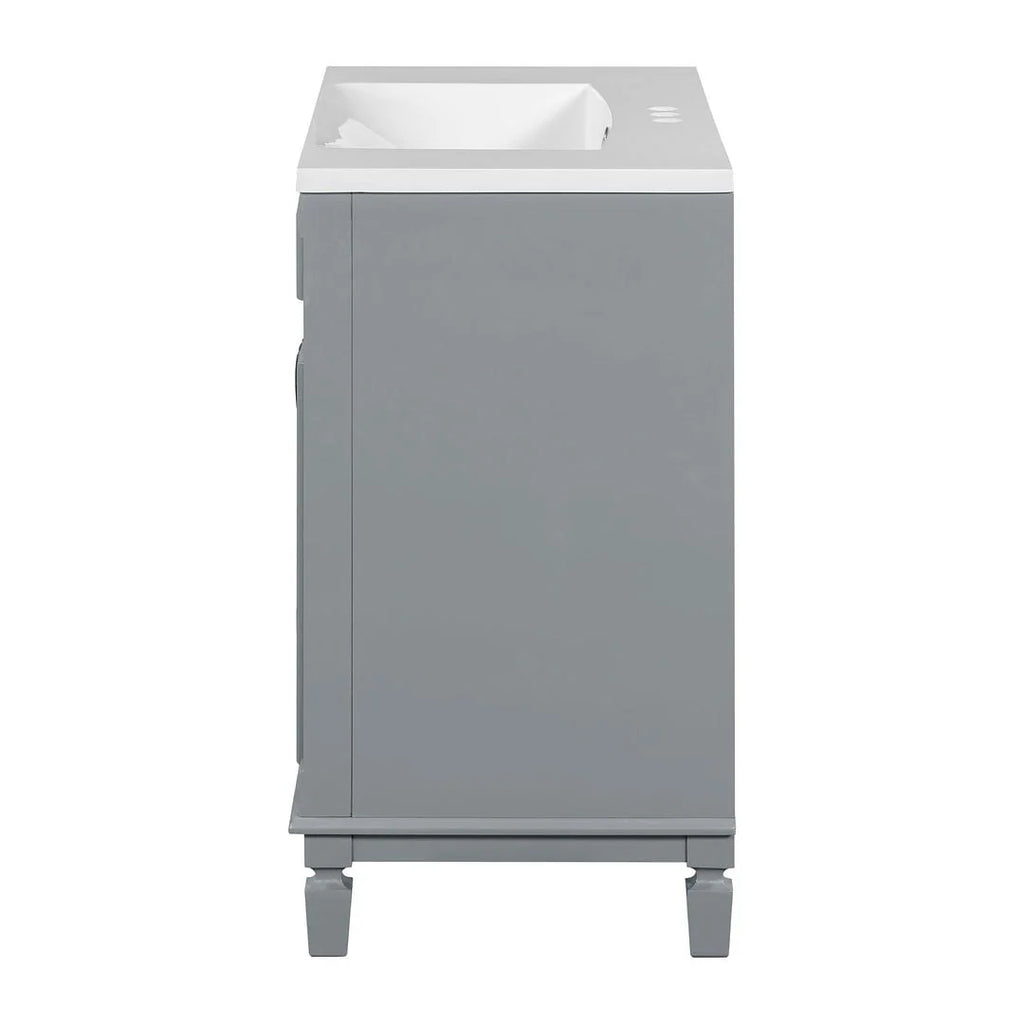Mobile Bagno Moderno da 90cm con Lavabo Integrato e Specchiera, 2 Ante e 2 Cassetti