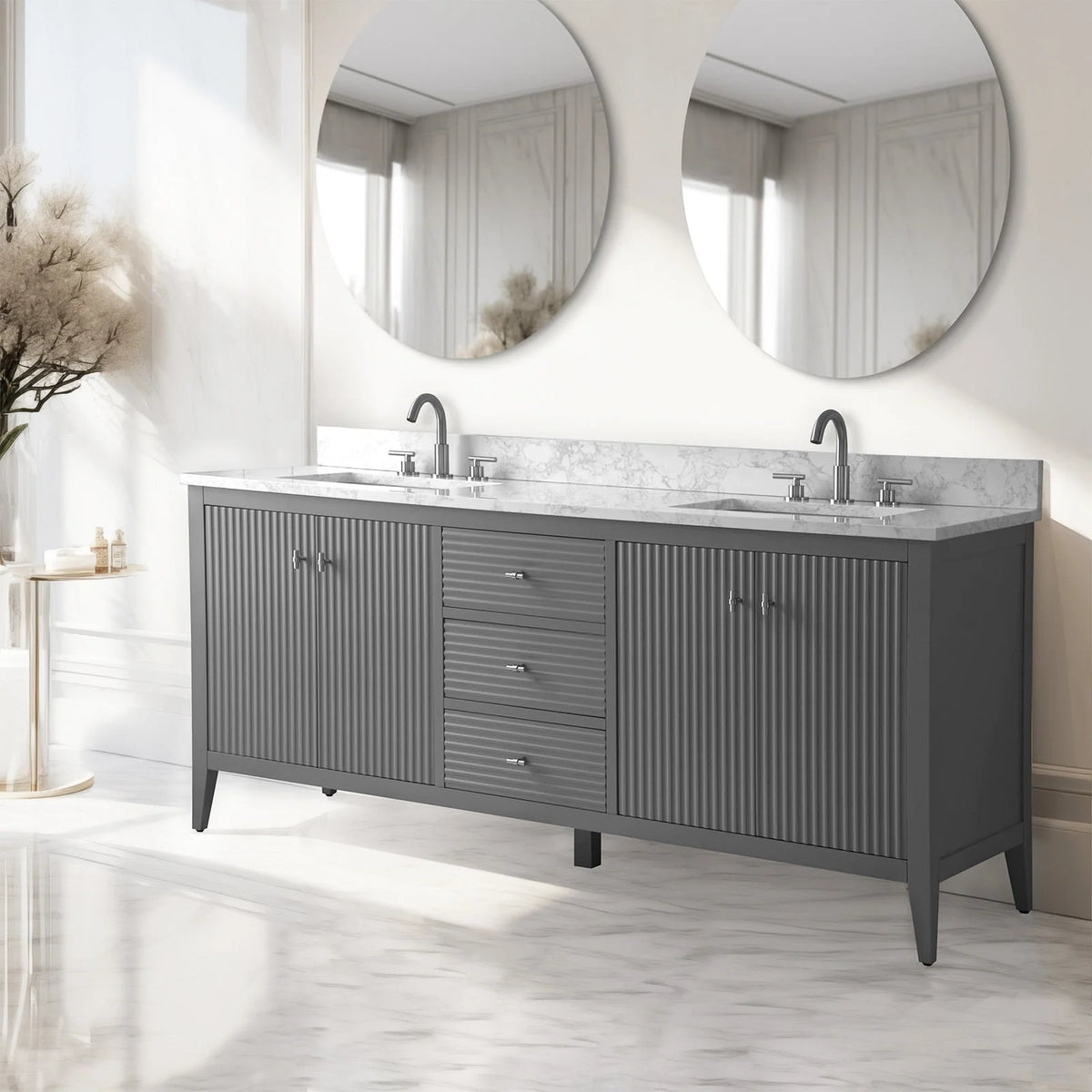 Mobile lavabo doppio Vanity Art 72 per bagno con piano in marmo composito