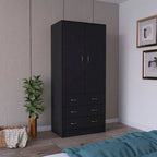 Armadio moderno a due ante con 3 cassetti e 1 bastone appendiabiti per camera da letto
