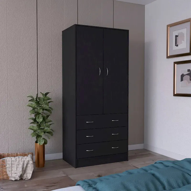 Grande Armoire Moderne à Deux Portes avec 3 Tiroirs et 1 Tringle pour Chambre à Coucher